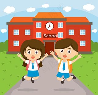 卡通儿童节快乐上学的孩子图片