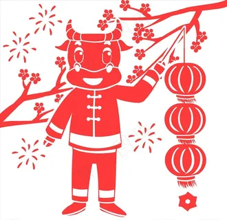 2021牛年剪纸插画图片