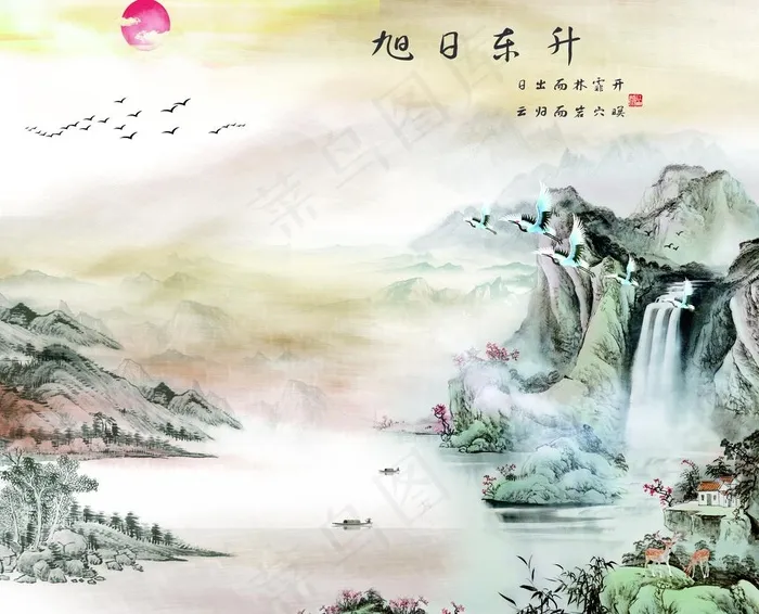 山水画图片(5906X4961(DPI:300))psd模版下载