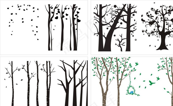 树木剪影 不干胶雕刻树图片