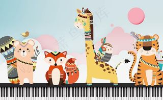 卡通动物背景墙图片