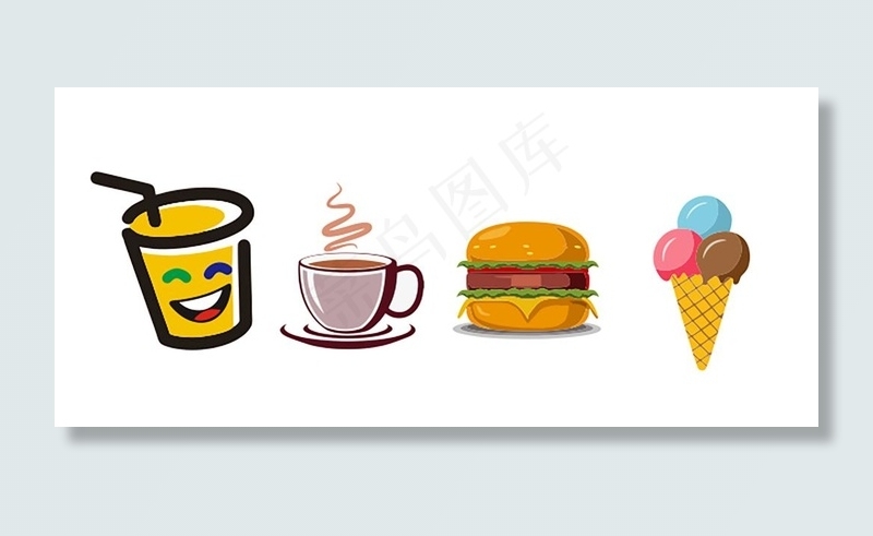奶茶咖啡汉堡冰淇淋矢量图图片