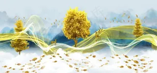 新中式金色线条意境山水装饰画图片