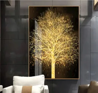现代轻奢黑金富贵发财树装饰画图片