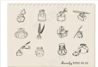 12款墨水瓶手绘稿图片