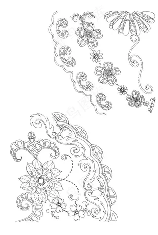传统刺绣花纹线稿图片