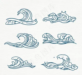 手绘蓝色海浪矢量素材图片