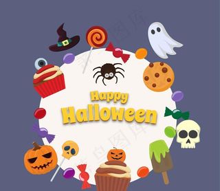 万圣节元素的彩色糖果图片