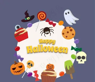 万圣节元素的彩色糖果图片