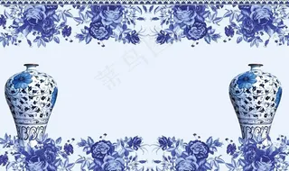 3D立体青花瓷花瓶花边背景墙图片