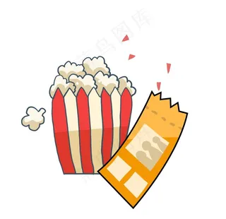 电影票爆米花插画图片