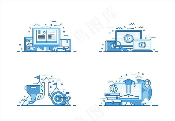 蓝色教育图标图片ai矢量模版下载