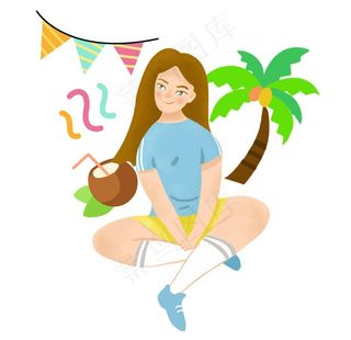 椰子树和女孩图片