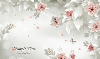 手绘梦幻花卉电视背景墙图片