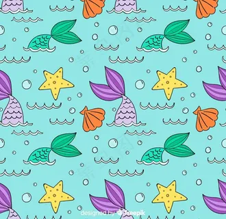 彩绘 美人鱼尾巴 无缝背景图片