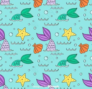 彩绘 美人鱼尾巴 无缝背景图片