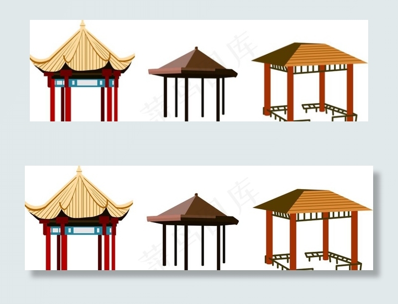 矢量手绘中国古代凉亭图片