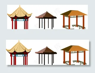 矢量手绘中国古代凉亭图片