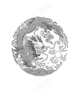 圆龙 龙 线条龙 矢量龙 黑白图片