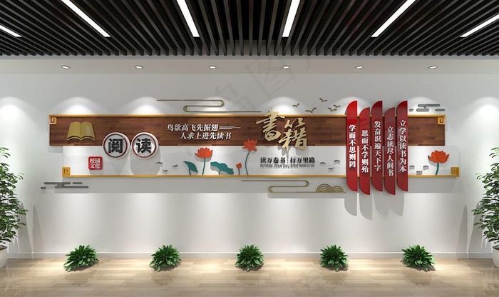 阅览室文化墙图片(10000X2700)cdr矢量模版下载