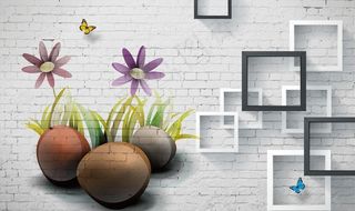 兰花 框框 蝴蝶 背景墙图片