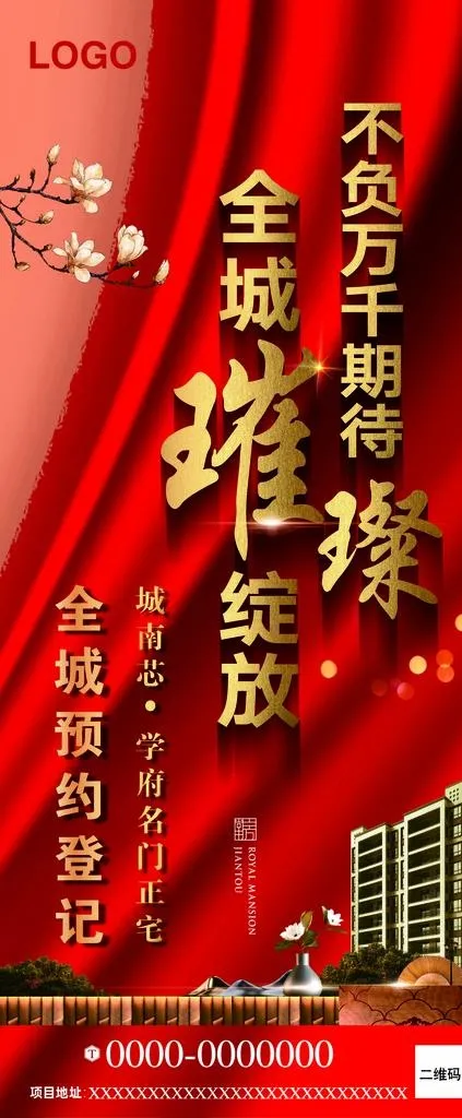 地产展架 房地产 红色 开盘图片ai矢量模版下载