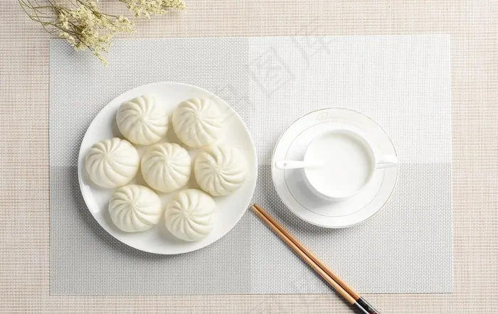 包子小笼包子牛奶图片