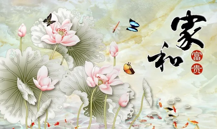 立体荷花电视背景墙 背图片