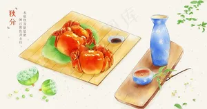 螃蟹蟹礼中秋菊花插画卡通背景图片