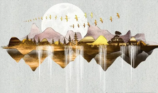 艺术金色山水背景图片 艺术金色山水背景图片