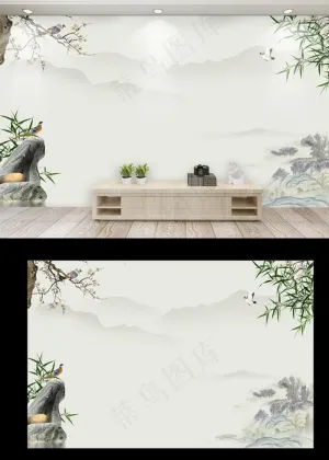 新中式手绘电视背景墙沙发背景墙图片