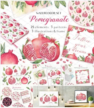 手绘石榴水彩画图片