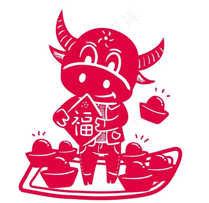 牛年剪纸插画图片ai矢量模版下载