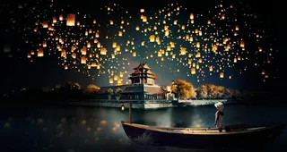 夜空孔明灯图片