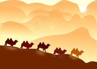 沙漠骆驼手绘插画图片