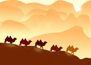 沙漠骆驼手绘插画图片