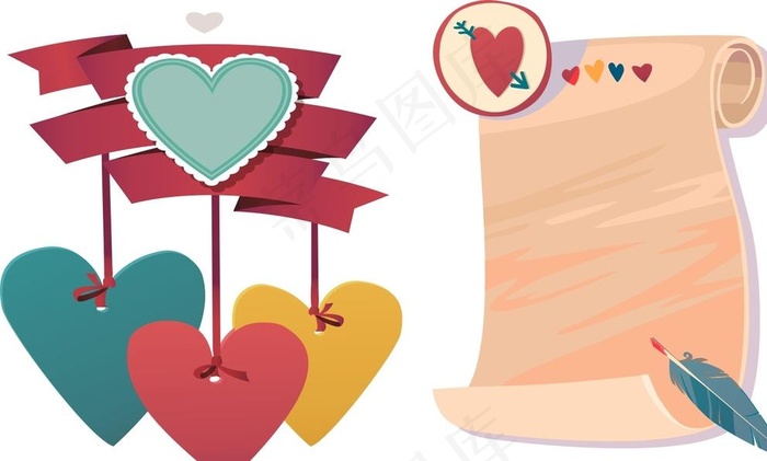 丝带心形 卷轴图片