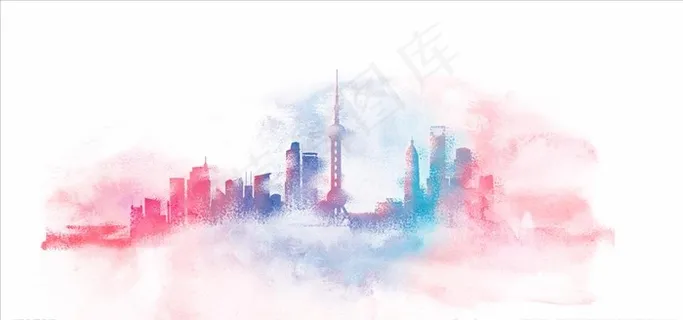 上海剪影渐变剪影泼墨效果地标素图片