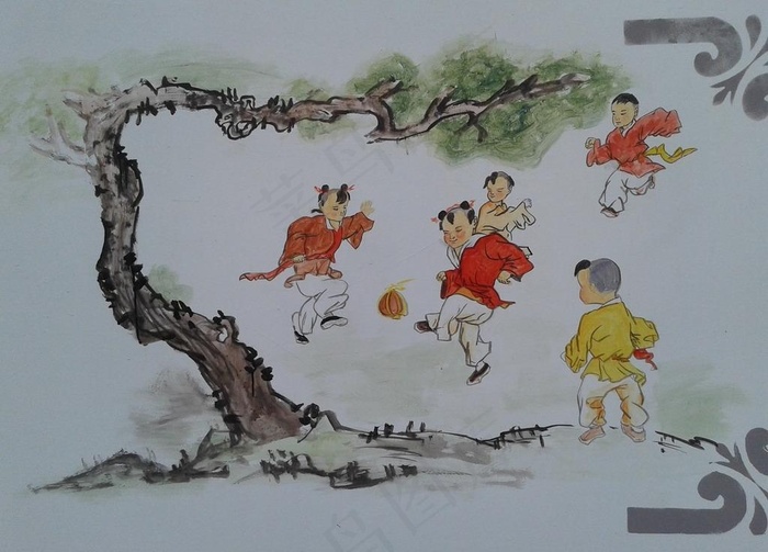 中国传统游戏 蹴鞠绘画图片