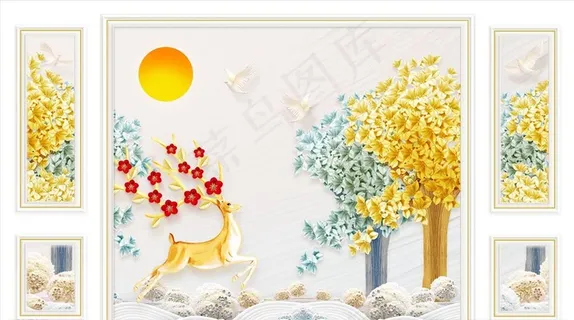 梅花摇钱树背景墙图片 梅花摇钱树背景墙图片