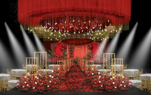 红色西式婚礼场景图片