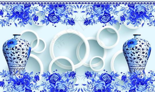 电视背景墙 青花瓷图片