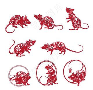 生肖鼠剪纸矢量图片