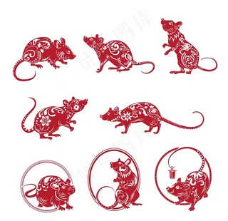生肖鼠剪纸矢量图片