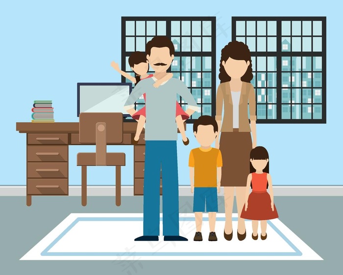 家庭成员生活插画图片