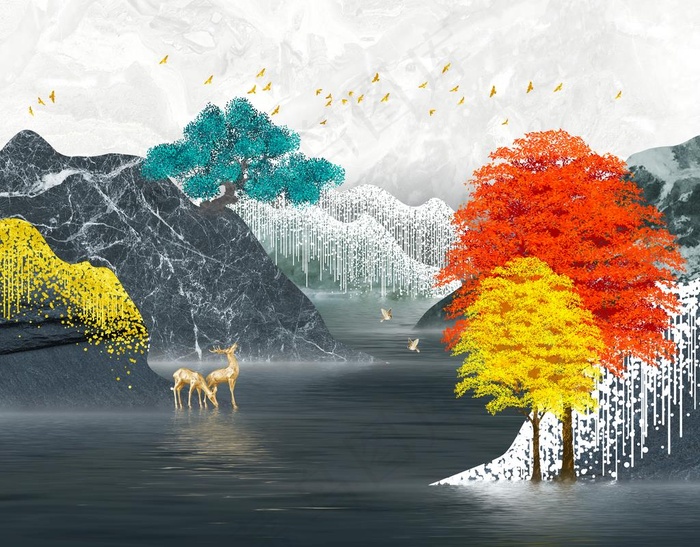 轻奢抽象麋鹿装饰画图片