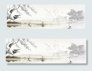 河边水墨背景图片