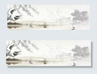 河边水墨背景图片