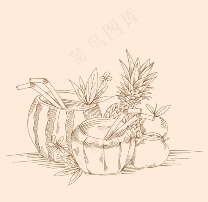 手绘菠萝苹果椰子汁图片