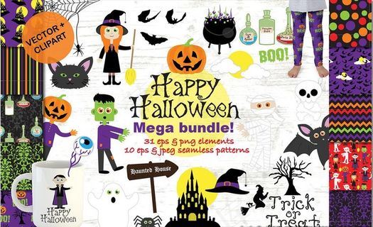 手绘万圣节元素水彩画印花图案图片